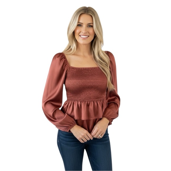 Altar'd State Tops - NWT Altar'd State Blush/Rust Smocked Blouse Size Medium